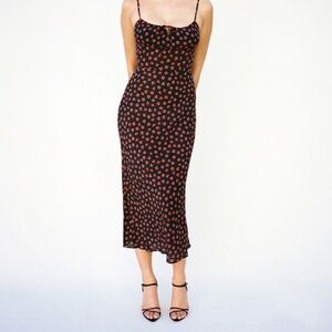 Realisation Par silk dress, medium, black with roses